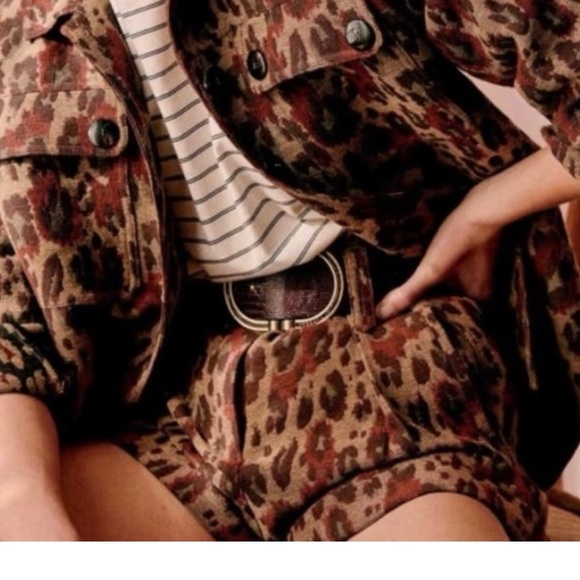 Sezane NWT Jacquard Leopard Bordeaux Print High Rise Shorts Size 2 US 34 UK - Picture 15 of 15